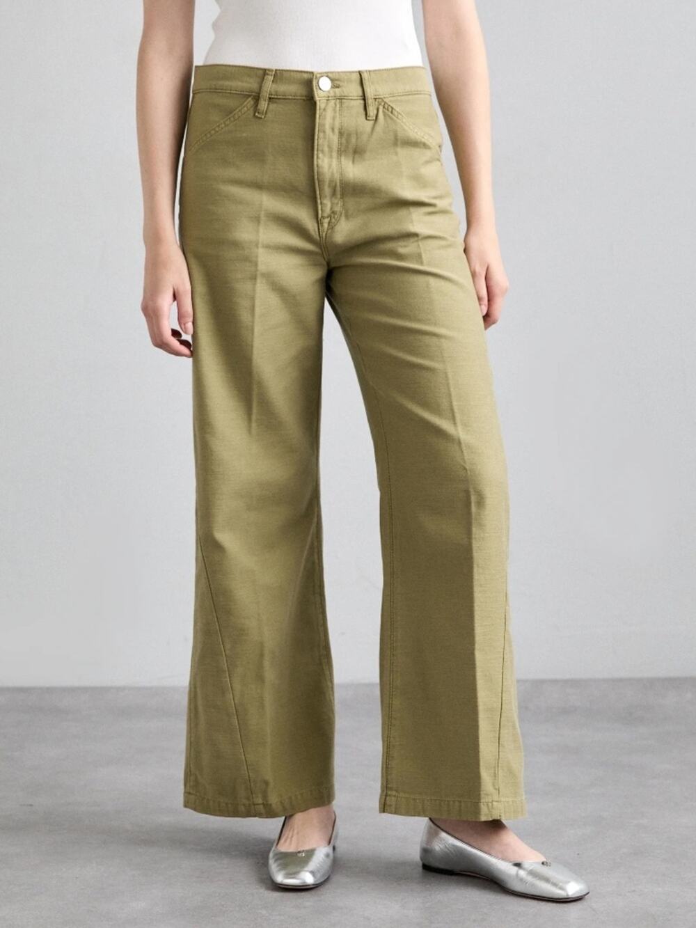 FRAME Le Baggy Palazzo Cotton Wide Leg Pants in Washed Summer Sage Green Size 26
